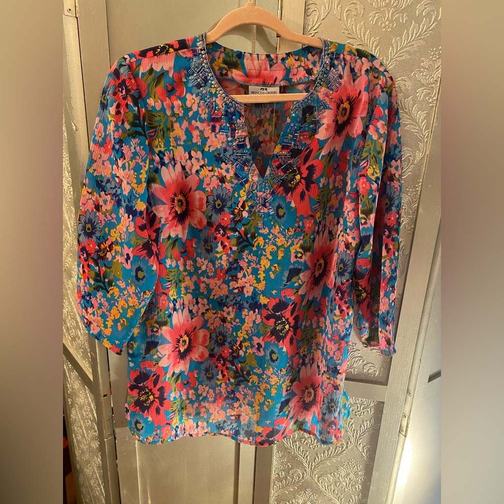 Princess cruises tunic top cover up floral size m